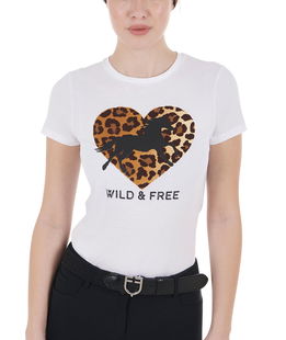 T-shirt donna slim fit in cotone con stampa cuore leopardato