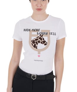 T-shirt da donna slim fit in cotone con scritta simpatica e logo frontale