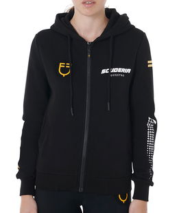 Felpa con cappuccio da donna in cotone garzato linea scuderia