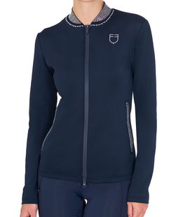 Felpa tecnica equitazione donna con zip frontale e strass su colletto e tasche