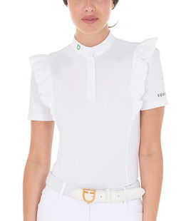 Polo da concorso per donna slim fit in tessuto tecnico con ruches