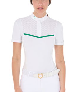 Polo da concorso donna a manica corta slim fit in tessuto tecnico con inserti traforati sul petto
