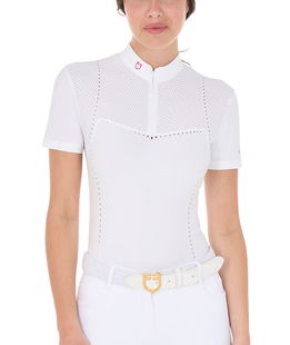 Polo a mezza manica per concorso da donna slim fit in tessuto tecnico traforato con zip