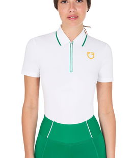 Polo training da donna slim fit con zip e logo sul petto