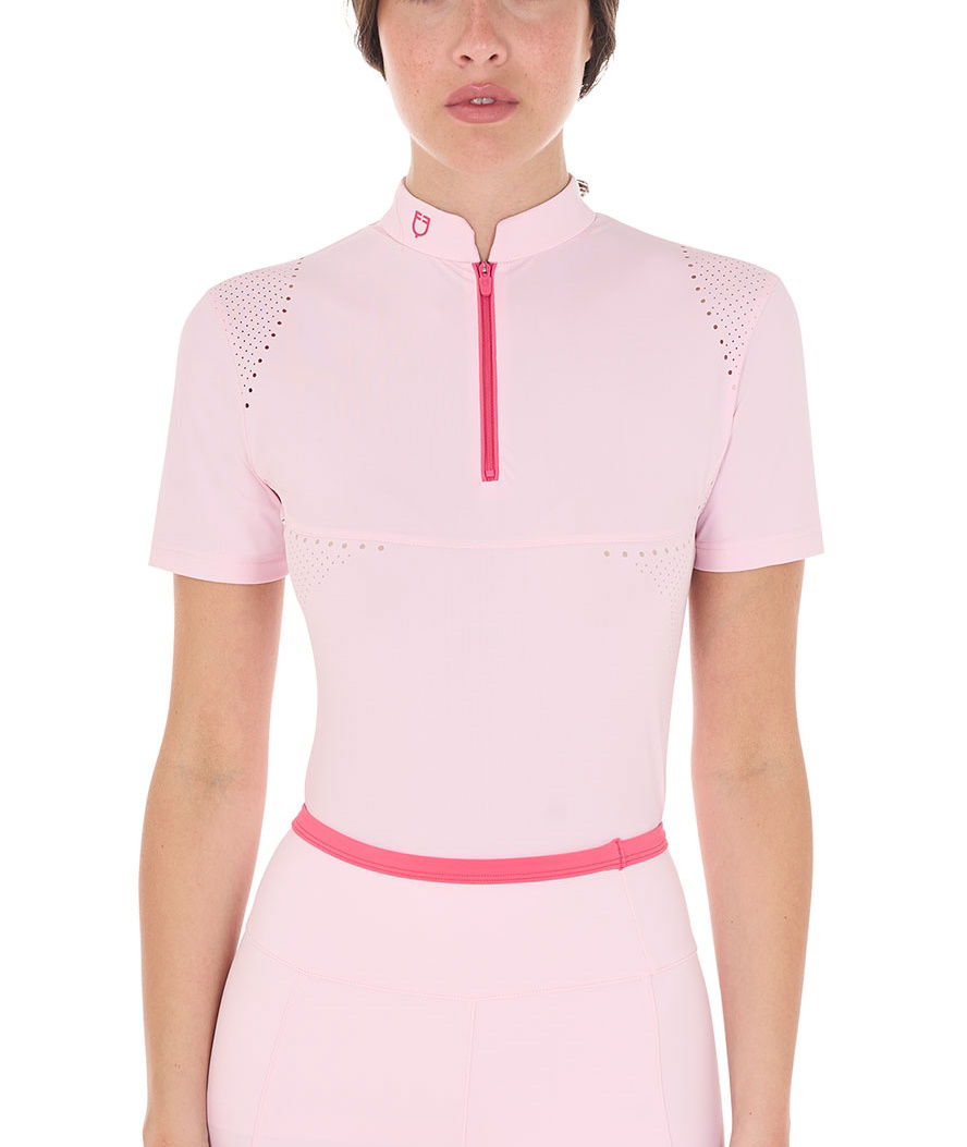 Polo training da donna slim fit con inserti traforati e dettagli a contrasto