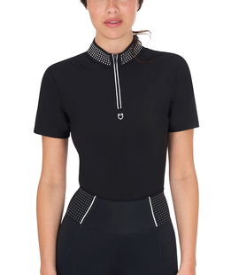 Polo training da donna slim fit con zip e strass sul colletto