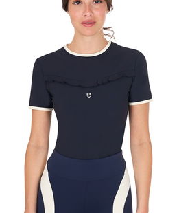 T-shirt training da donna slim fit in tessuto tecnico con ruches sul petto e dettagli a contrasto