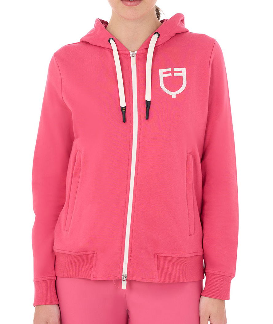 Felpa da donna in cotone con cappuccio e zip frontale