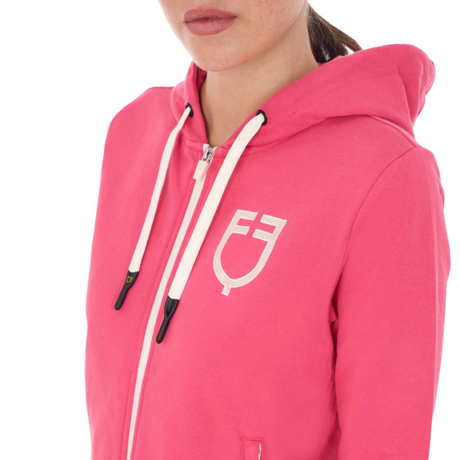 Felpa da donna in cotone con cappuccio e zip frontale - foto 2