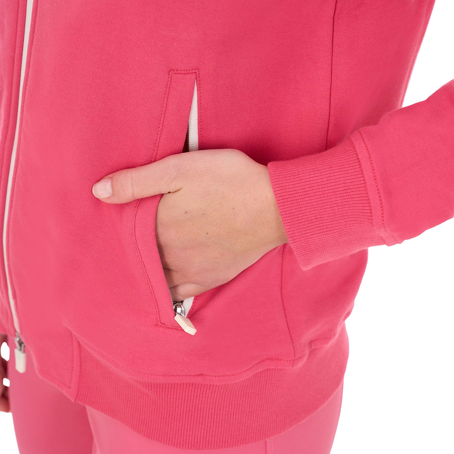 Felpa da donna in cotone con cappuccio e zip frontale - foto 3