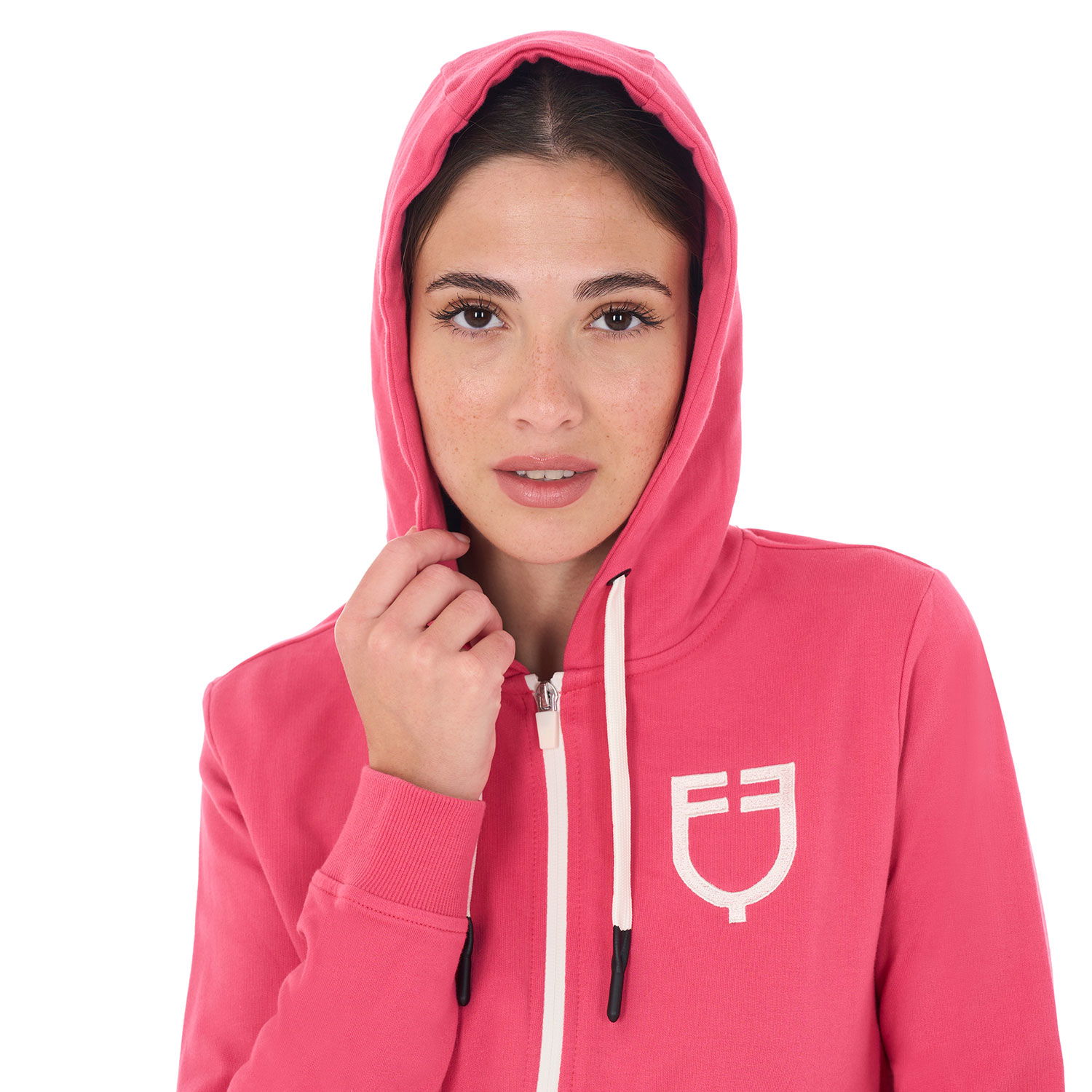 Felpa da donna in cotone con cappuccio e zip frontale - foto 5