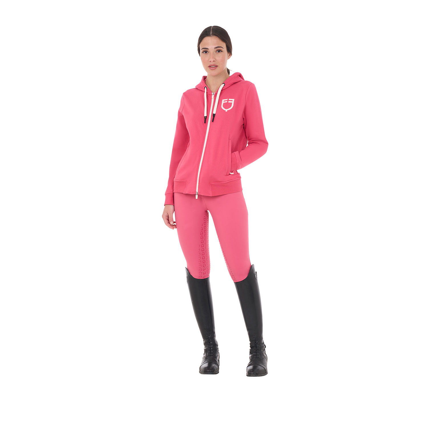 Felpa da donna in cotone con cappuccio e zip frontale - foto 6
