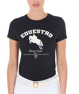 T-shirt da donna in cotone slim fit a manica corta con stampa jumping horse club
