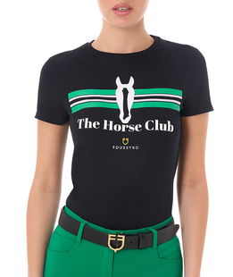 T-shirt donna slim fit a manica corta in cotone con stampa Stripe horse club