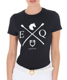 T-shirt da donna a manica corta slim fit in cotone con stampa EQ