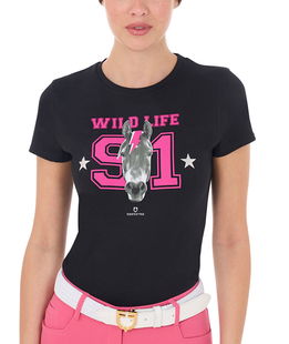 T-shirt da donna slim fit in cotone a maniche corte con stampa Wild life