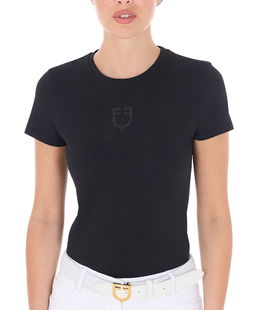 T-shirt basic da donna a maniche corte in cotone con logo tono su tono
