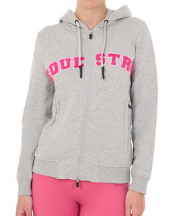 Felpa da donna con cappuccio zip e scritta frontale effetto spugna