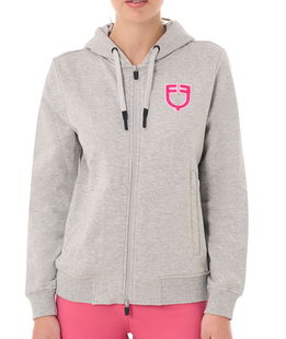 Felpa da donna in cotone con cappuccio zip e logo effetto spugna