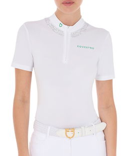 Polo da concorso donna slim fit a manica corta con strass sul colletto
