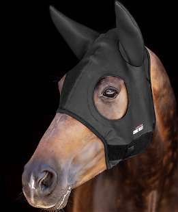 Maschera antimosche per cavalli in titanio elasticizzato e traspirante con orecchie insonorizzate