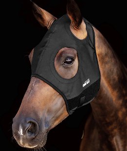 Maschera antimosche per cavalli in titanio elasticizzato e traspirante senza orecchie