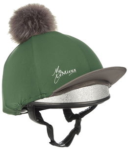 Copricap elasticizzato a 4 vie liscio e setoso con pom pom in pelliccia sintetica staccabile color hunter green