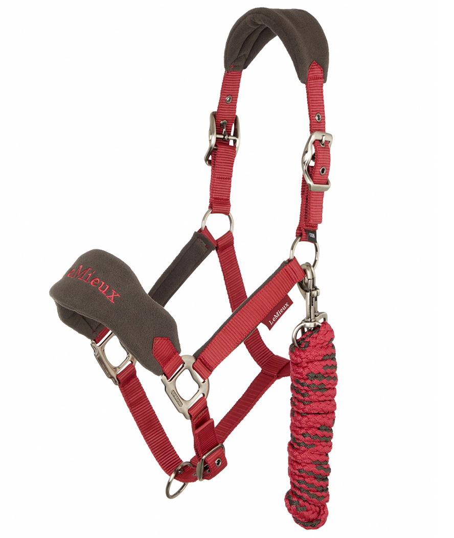 Cavezza con lunghina per cavalli con inserti in morbido pile modello Vogue ember