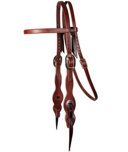 Testiera western Tassel Easy Change in cuoio con guancia smerlata da 5/8" e doppia regolazione