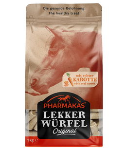 Snack per cavalli 100% naturali al gusto CAROTA Pharmakas lekkerwurfel Carrots 1 kg