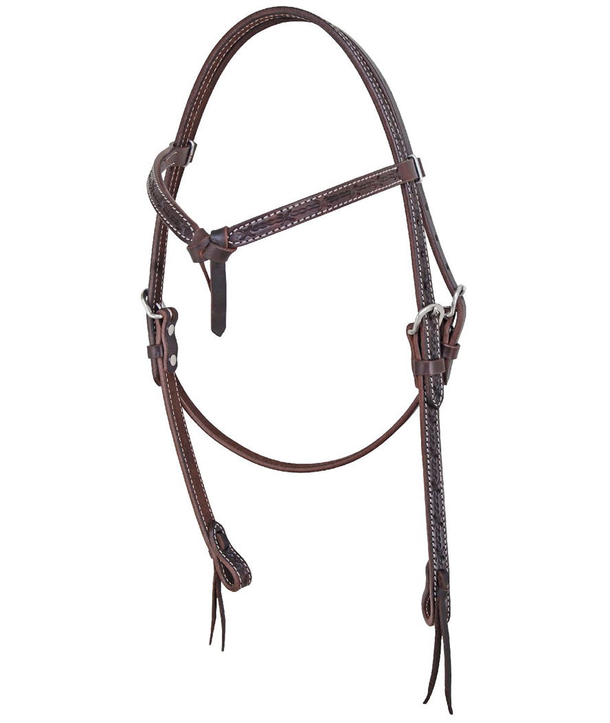 Testiera western in cuoio con frontalino a fiocco lavorazione barbwire