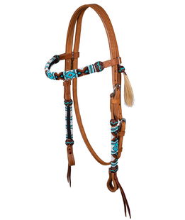 Testiera western in mordibo cuoio con perle navajo