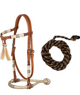 Bosal set in rawhide intrecciato e cuoio con mecate in crine