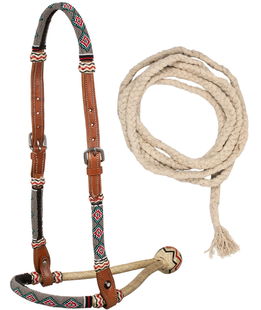 Bosal set western in cuoio decorato con perline e mecate in cotone