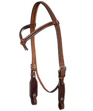 Testiera western in cuoio con frontalino a nodo e cuciture a contrasto modello x-stitch