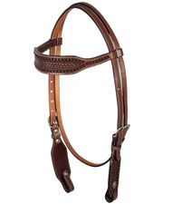 Testiera western in cuoio con frontalino largo e cucitura a contrasto modello x-stitch