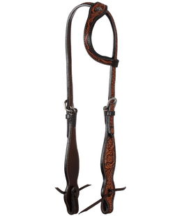 Testiera western in cuoio ad orecchio con decorazione floreale