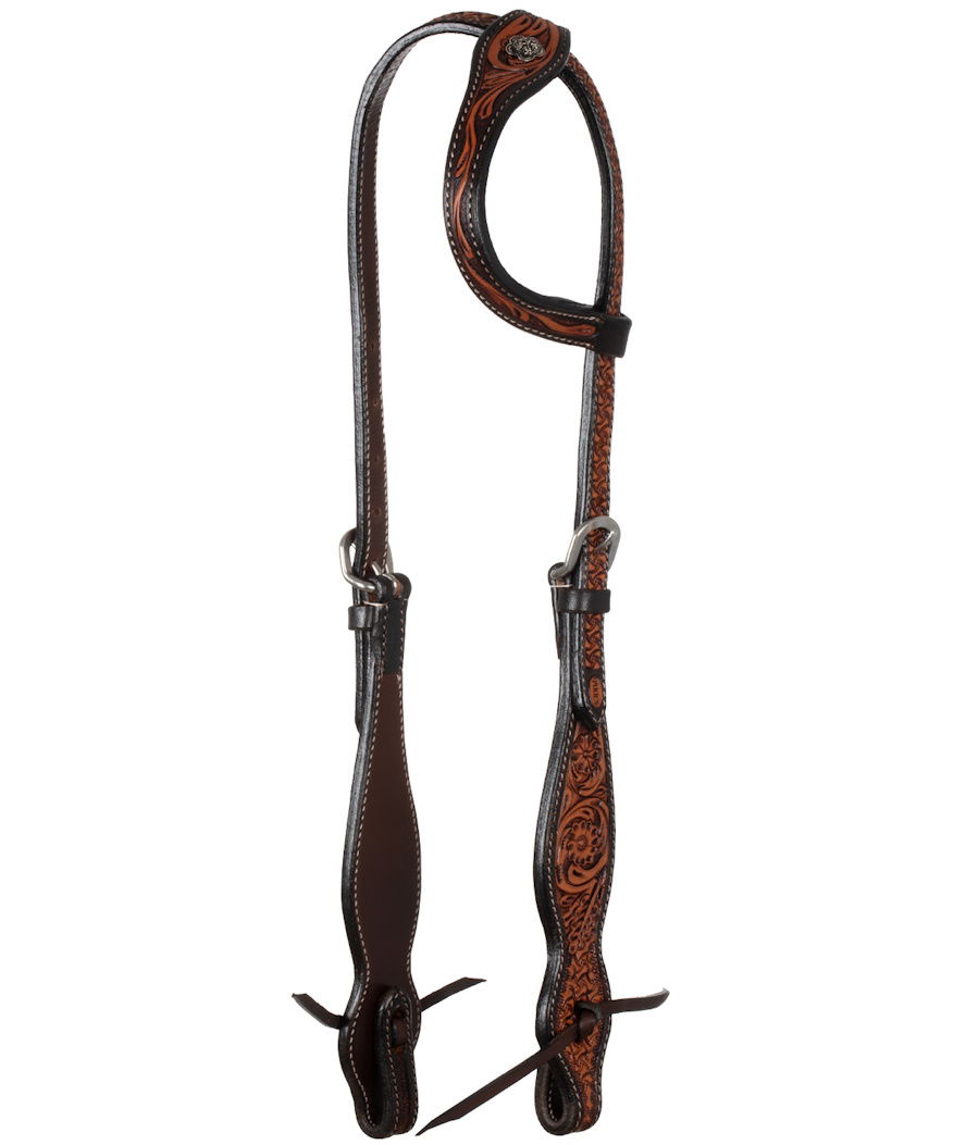 Testiera western in cuoio ad orecchio con decorazione floreale