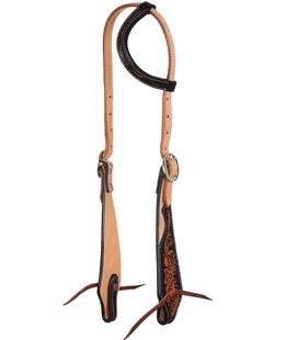 Testiera western ad orecchio in cuoio bicolore con decorazione floreale scura