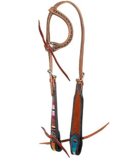 Briglia western ad orecchio in morbido cuoio con decorazioni simil tappeto 