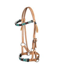 Testiera western in morbido cuoio con fibbie in acciaio inox e decorazioni con perline 