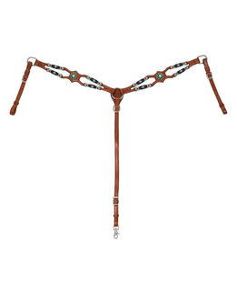 Pettorale western in cuoio decorato con pietre simil smeraldo e tagli cut out 