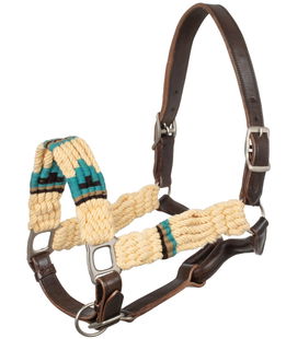 Cavezza in pelle per cavalli con decorazioni in corda intrecciata Mohair modello raw