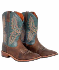 Stivale western unisex in Vitello Pieno Fiore con dettagli in blu scuro