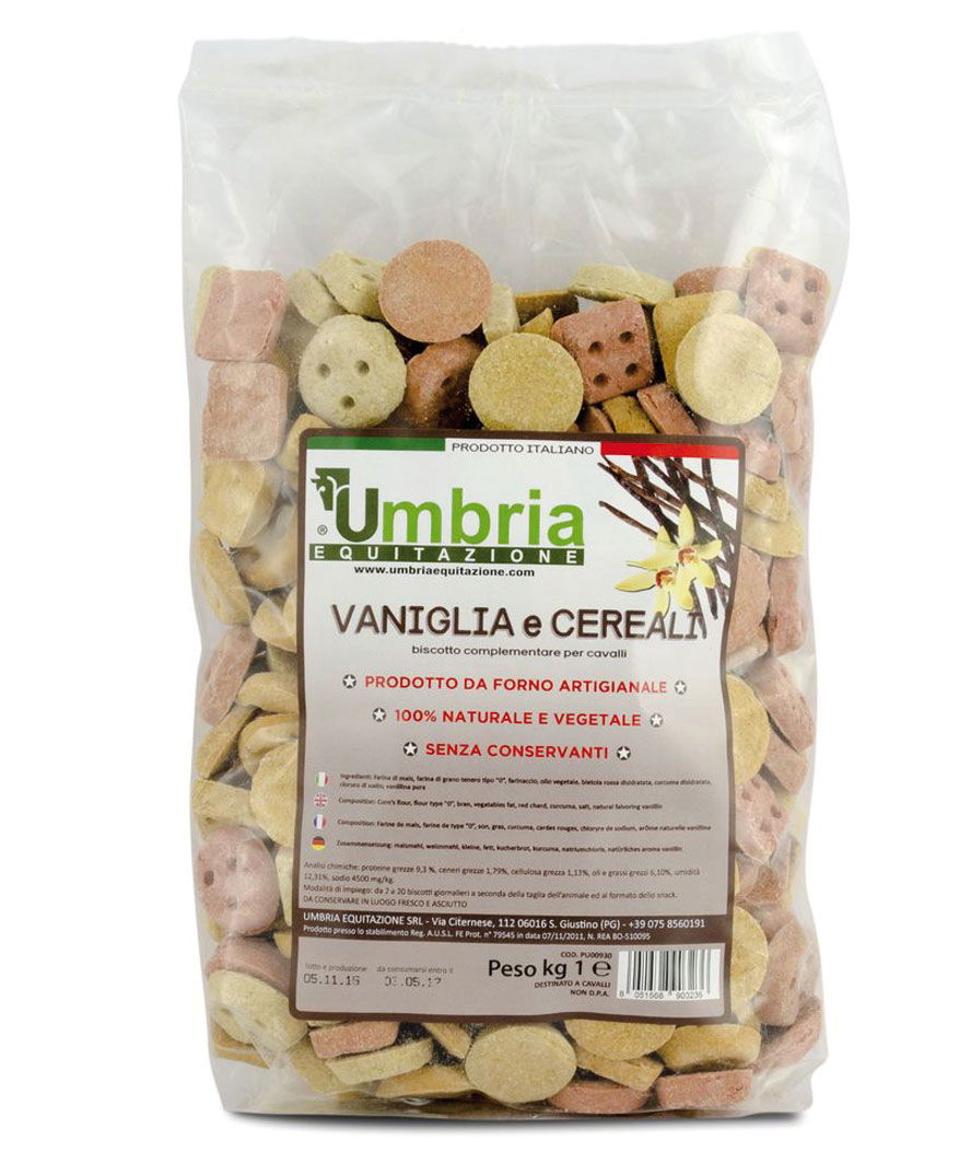 Biscotti per cavalli al gusto vaniglia senza zucchero, coloranti e O.G.M. completamente naturali 930g