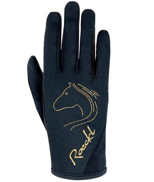 PROMOZIONE Guanti equitazione bambino Roeckl Tryon NERO/ORO TG 6