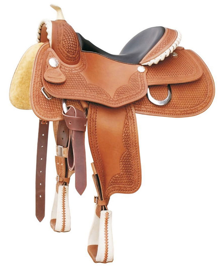 Sella western Pool's Genuine modello reining Butterfly in cuoio harness con riporti in rawhide 9002