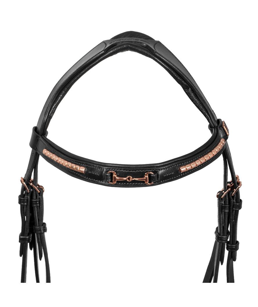 Testiera inglese in cuoio modello Snaffle Rose Gold con filetto decorato in oro rosa - foto 2