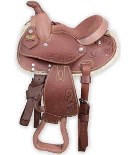 Sella Western pony in cuoio liscio con lavorazioni flower modello Texas