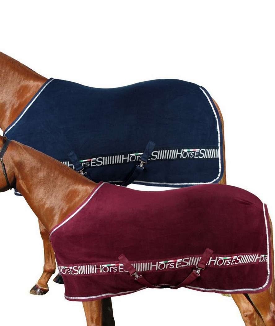 Coperta per cavalli in pile con cinghie logo stampato su striscia modello Gloss